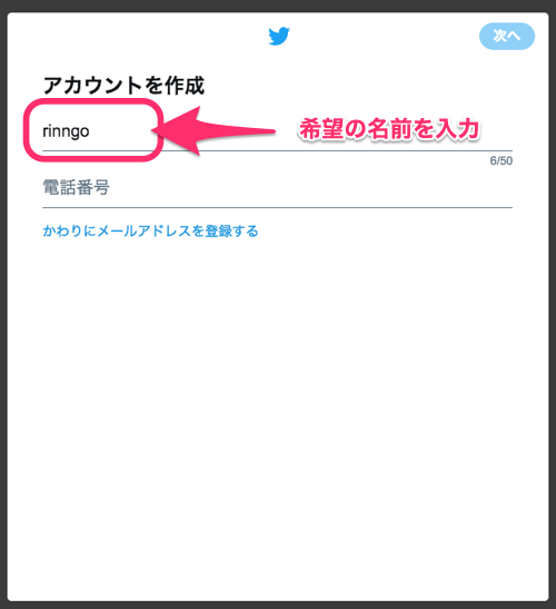 キャプチャー、名前の入力