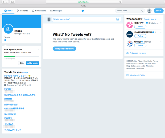 キャプチャー、ツイッターホーム画面